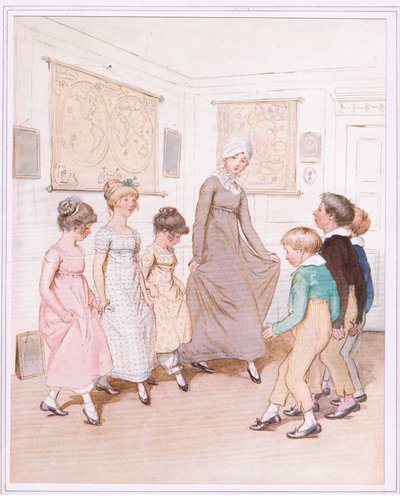 Miss Phoebe is giving a dancing lesson to half a dozen pupils, and is doing her very best by Hugh Thomson